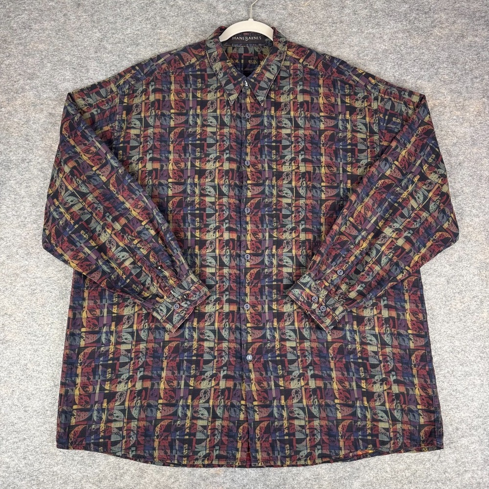 Vintage 90s Jhane Barnes Long Sleeve Woven Geometric Shirt Mens XL *